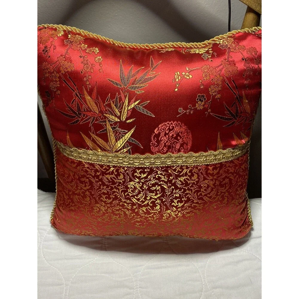 Asian style Red pillow Decorative Pillow 14.5 “ inch square - Beautiful